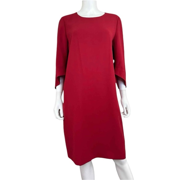 lafayette 148 red dress LAFAYETTE 148 Brick Red Short Sleeves Tiered Size SMALL (S) Dress   ReturnStyle